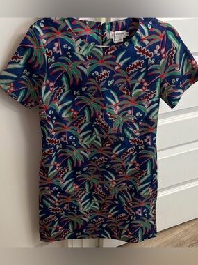 NWT Lili Sidonio Tropical Palm Print Shift Dress XS vacation summer cruise comfy